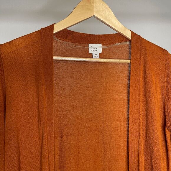 A New Day Orange Duster Cardigan Long Sleeve Open Front Pockets Knit Small - Picture 6 of 8